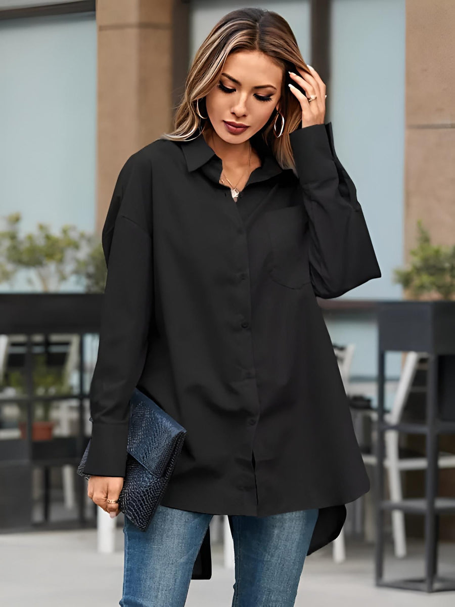 Camicia Donna Bottoni Morbida Piume Manica Lunga Casual Elegante Sensu – LE  STYLE DE PARIS