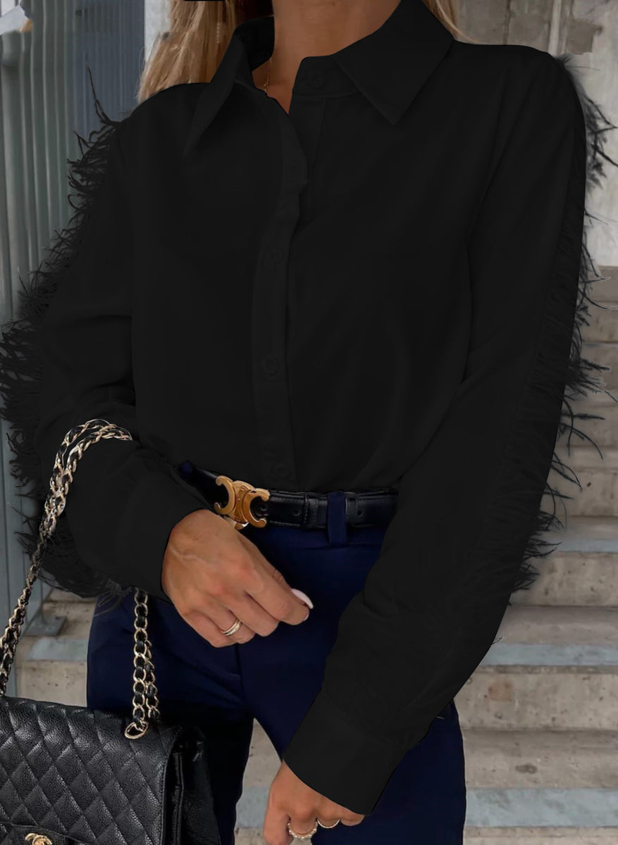 Camicia Donna Bottoni Morbida Piume Manica Lunga Casual Elegante Sensu – LE  STYLE DE PARIS