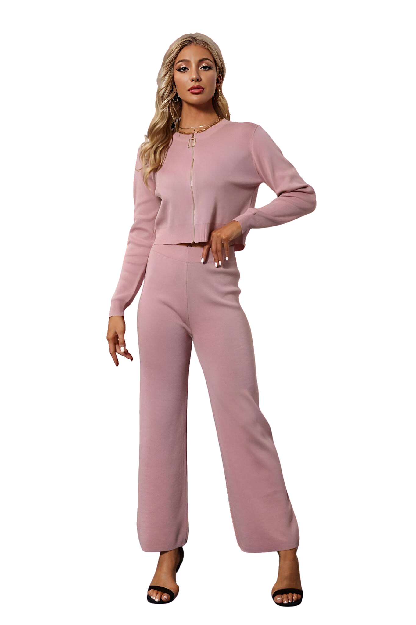 
                  
                    Coordinato Donna Completo Maglia Cerniera Pantalone Vita Alta Palazzo Casual Elegante - LE STYLE DE PARIS
                  
                