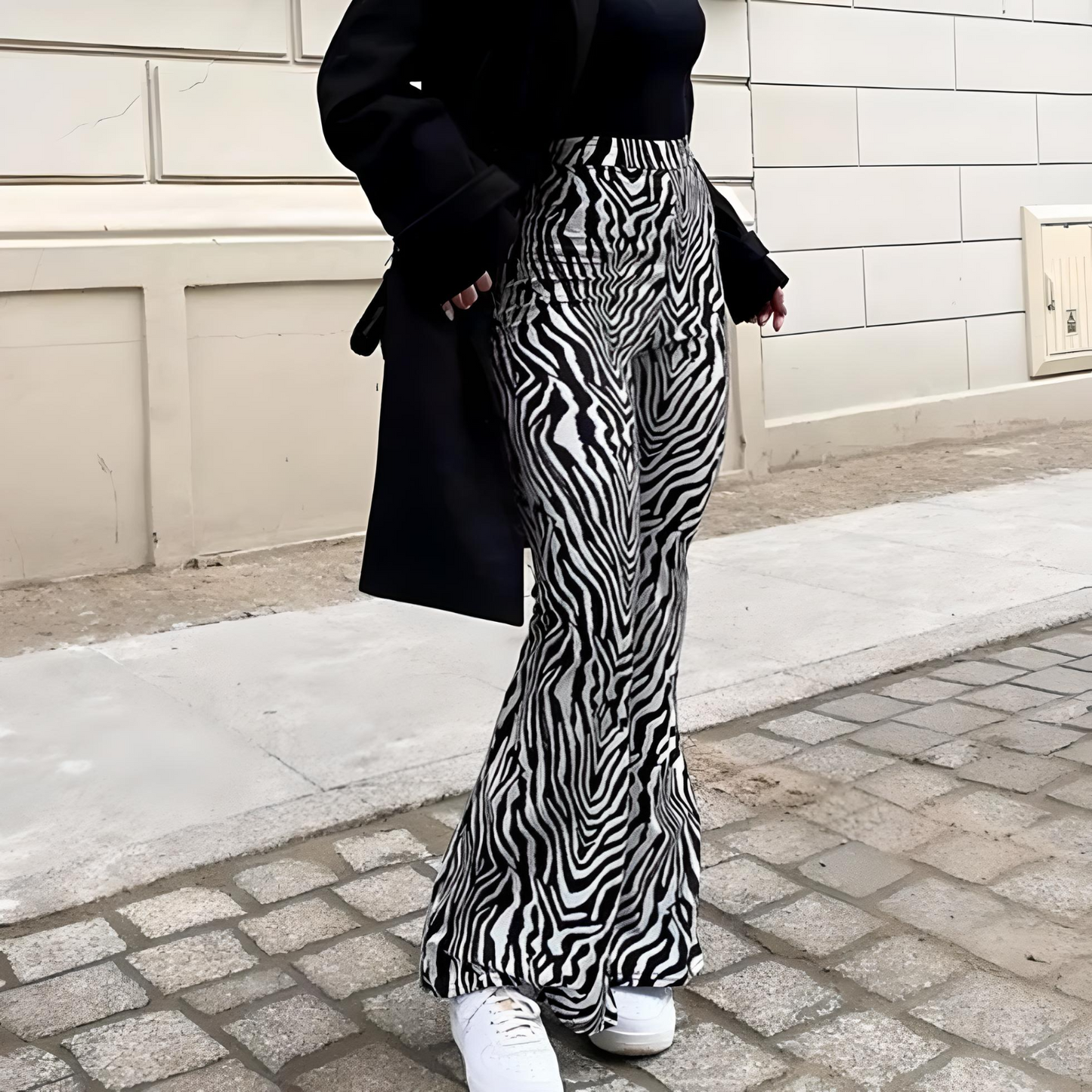 Pantalone Donna Palazzo Vita Alta Tasche Bottone Morbido Casual Elegan – LE  STYLE DE PARIS