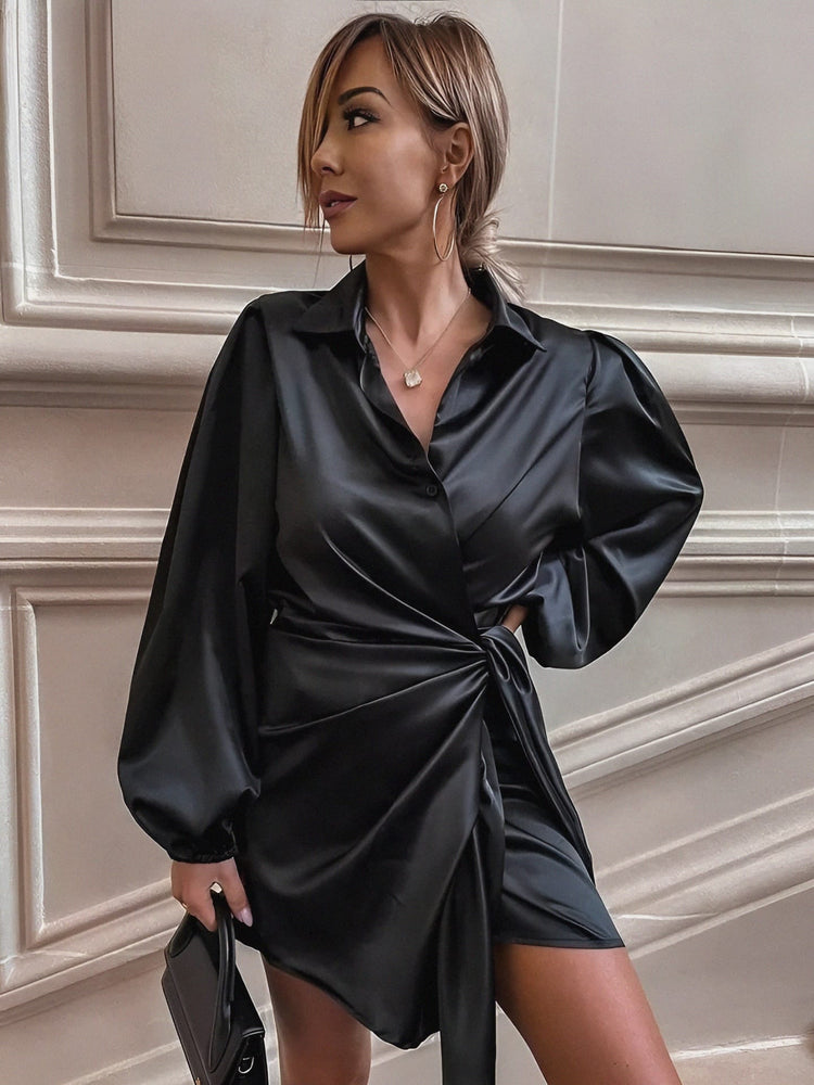 
                  
                    Vestito Donna Manica Sbuffo Cintura Scollo V Colletto Bottoni Elegante Sensuale - LE STYLE DE PARIS
                  
                