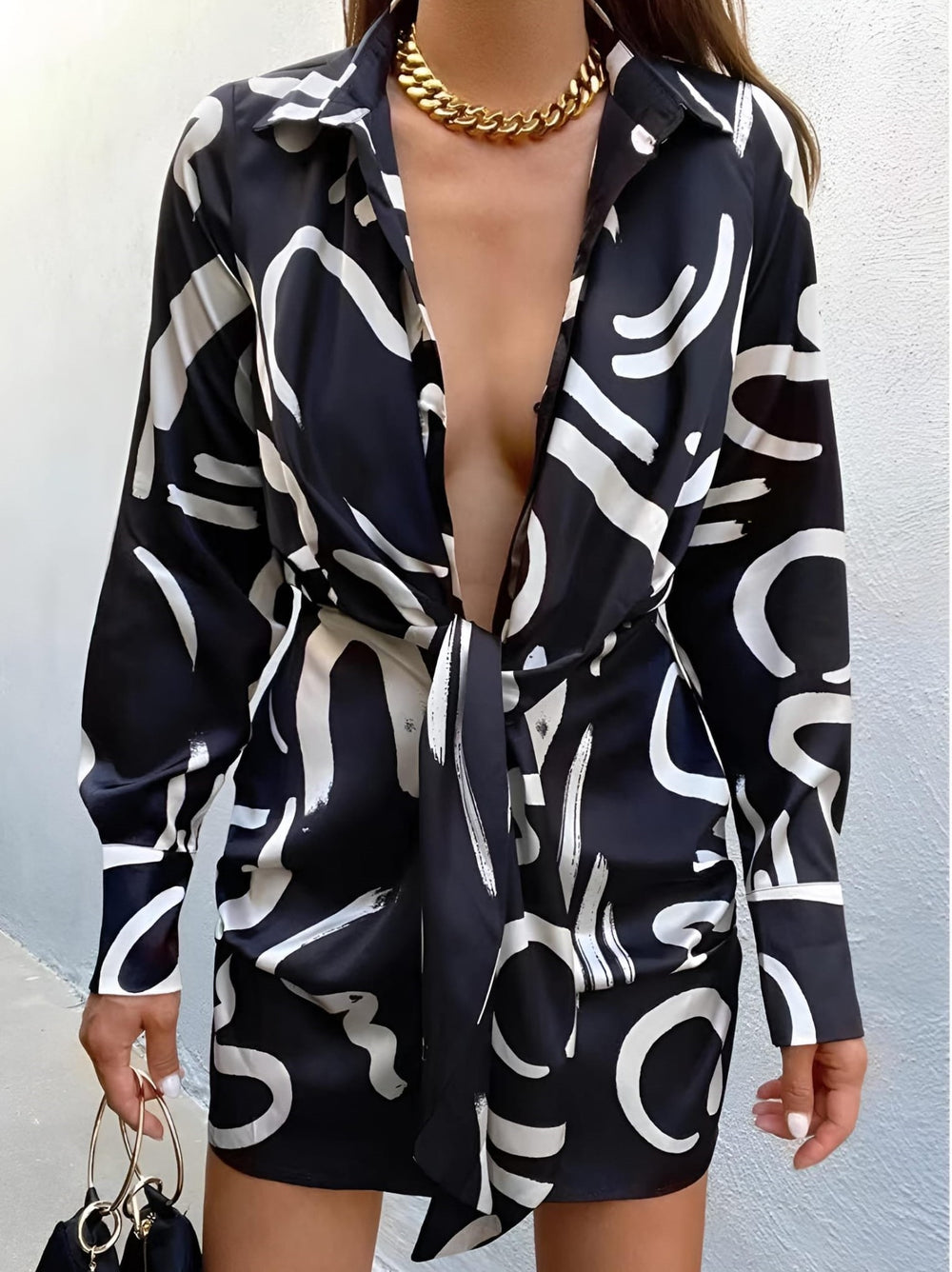 Vestito Donna Tubino Scollo V Profondo Colletto Bicolore Casual Elegante Sensuale - LE STYLE DE PARIS