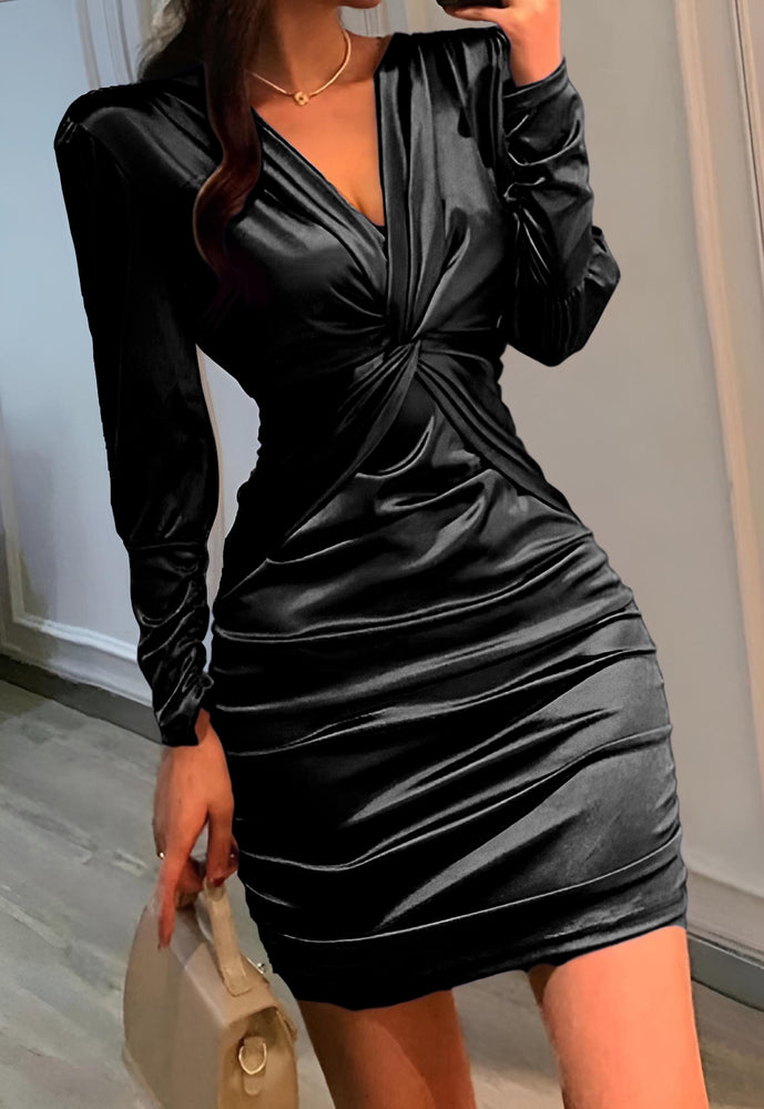 
                  
                    Vestito Donna Tubino Scollo V Aderente Nodo Arricciato Sensuale Elegante - LE STYLE DE PARIS
                  
                