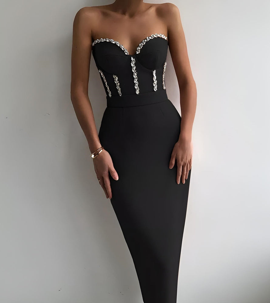 
                  
                    Abito Donna Longuette Scollo Cuore Bustier Aderente Schiena Scoperta Strass Gioiello Elegante Sensuale - LE STYLE DE PARIS
                  
                