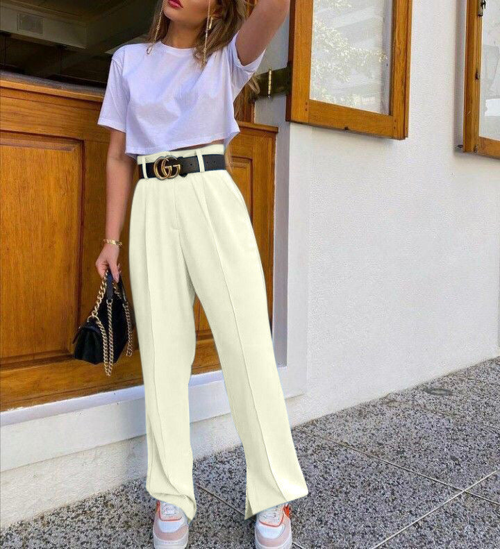 Pantalone donna beige ,vita alta