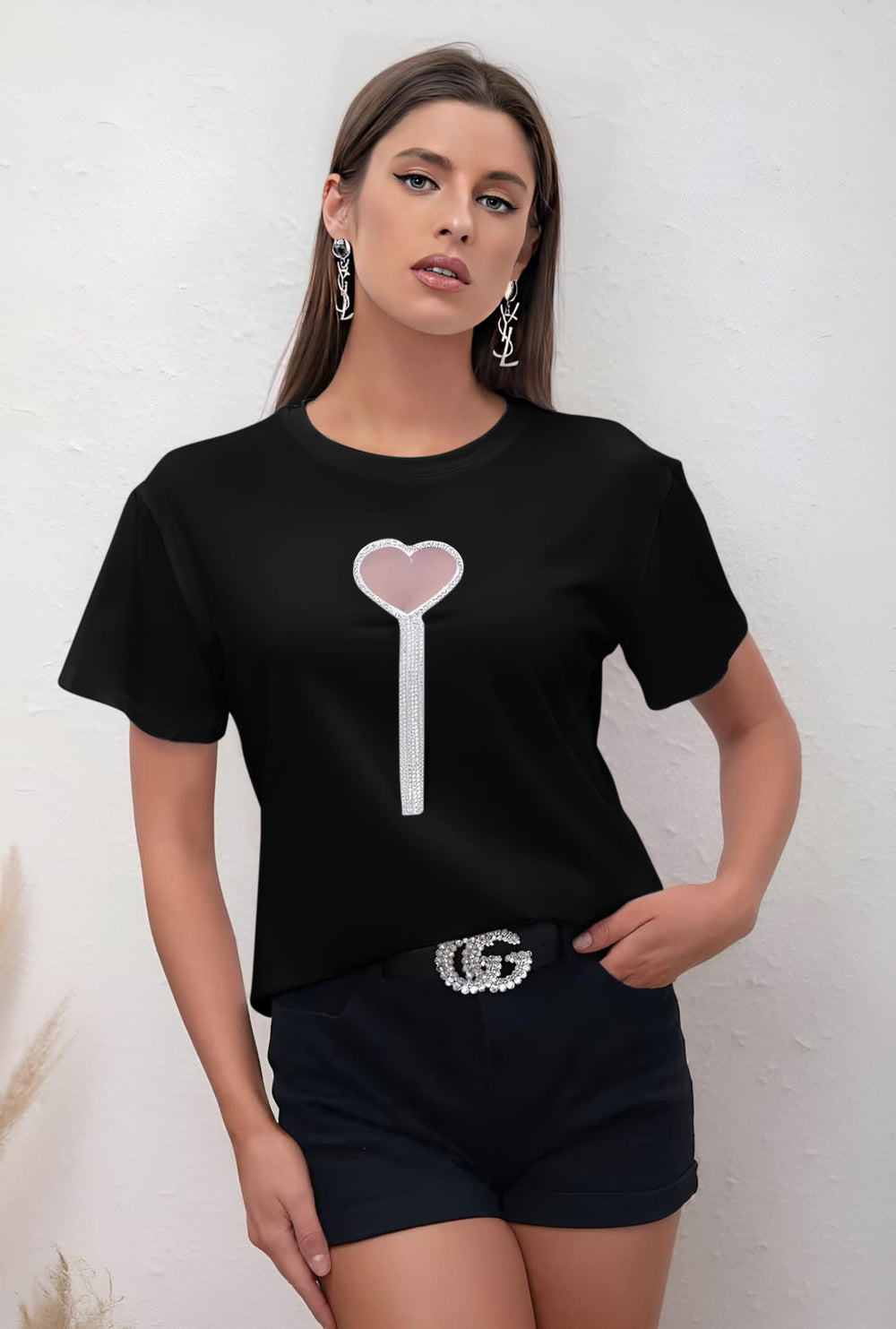 Women's T Shirt Half Sleeve Heart Frange Strass – LE STYLE DE PARIS