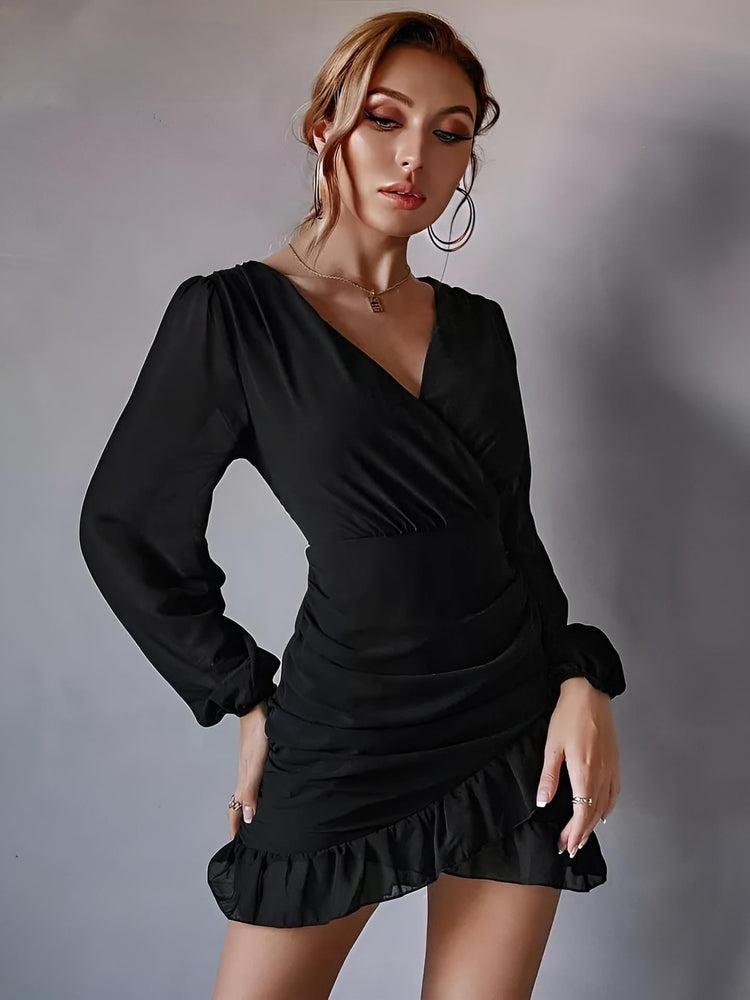 
                  
                    Vestito Donna Tubino Scollo V Manica Sbuffo Portafoglio Volant Elegante Sensuale - LE STYLE DE PARIS
                  
                