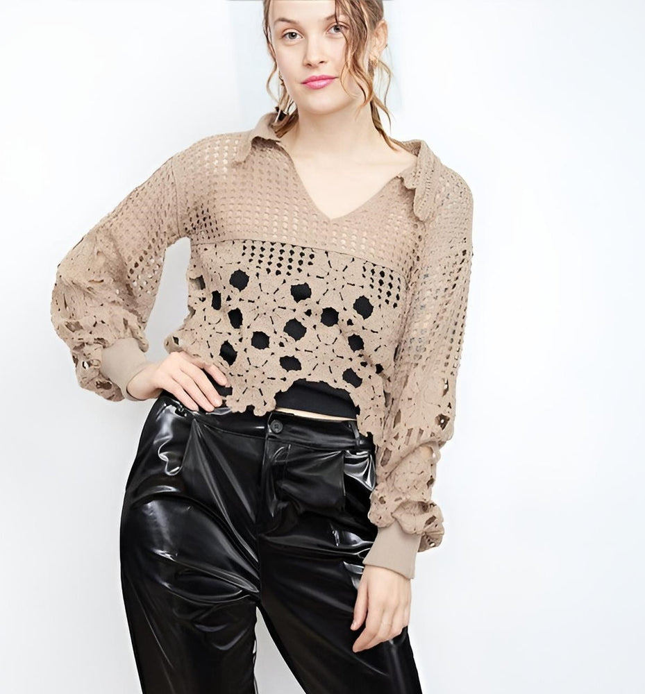 
                  
                    Top Donna Cropped Colletto Scollo V Uncinetto Casual Comodo - LE STYLE DE PARIS
                  
                