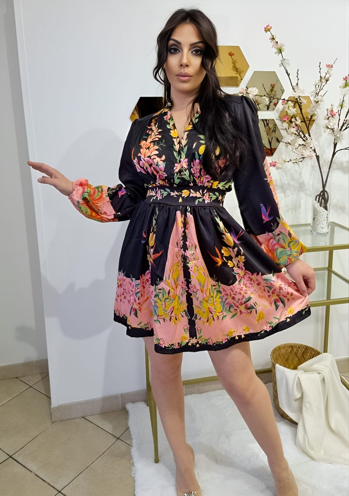 
                  
                    Vestito Donna Morbido Manica Sbuffo Scollo V Fantasia Multicolore Gonna Campana Sensuale Casual Elegante - LE STYLE DE PARIS
                  
                