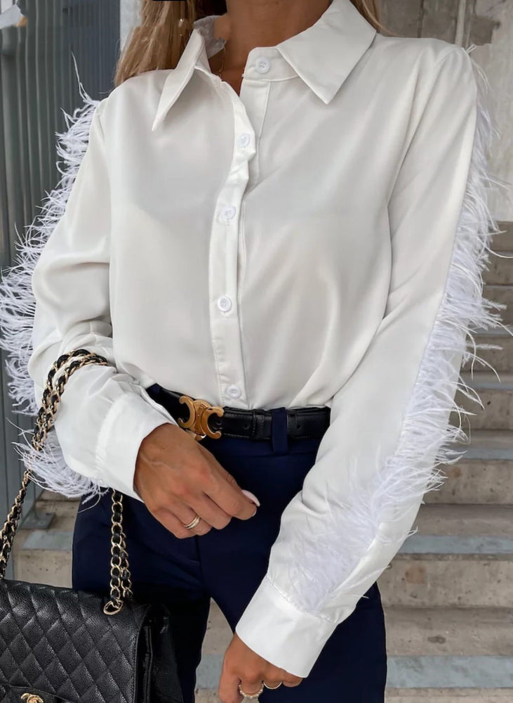 Camicia Donna Bottoni Morbida Piume Manica Lunga Casual Elegante Sensuale - LE STYLE DE PARIS