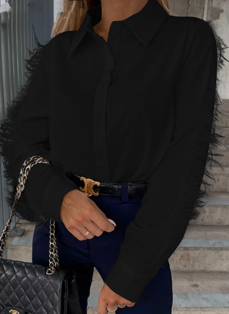 
                  
                    Camicia Donna Bottoni Morbida Piume Manica Lunga Casual Elegante Sensuale - LE STYLE DE PARIS
                  
                