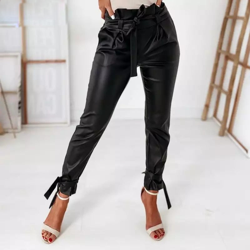 TBA Straight Wide Leg Cuffed Dress Pants for Women High Waist Bow Knot  Paper Bag Trousers Casual Business Pants with Pockets Black at Amazon  Women's Clothing store