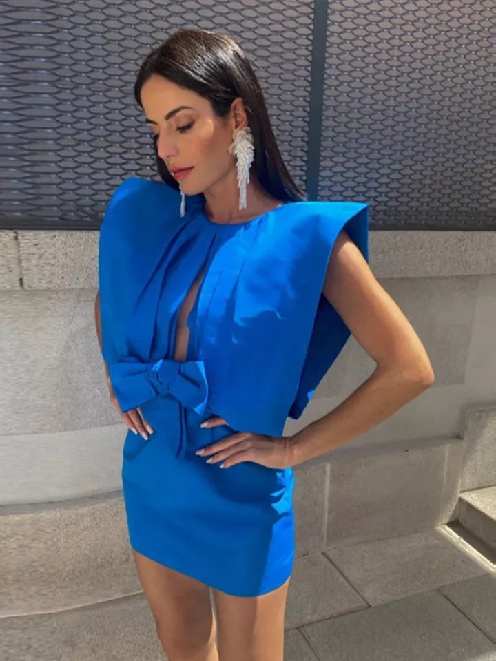Vestito Donna Tubino Giromanica Cut Out Fiocco Sensuale Elegante - LE STYLE DE PARIS